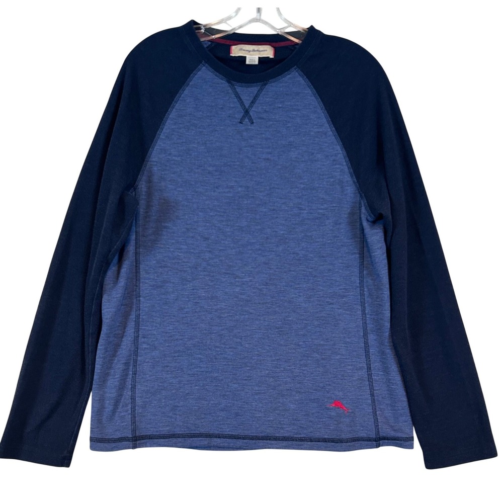 Tommy Bahama Mens Raglan Long Sleeve Shirt Blue Heathered Crew Neck‎ Size Medium